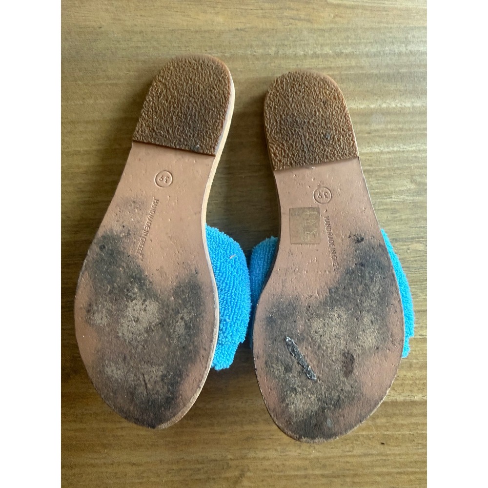 Ancient Greek Sandals Women's Blue Terry Cloth Bow Slides Sandals Size 39 - Picture 3 of 4